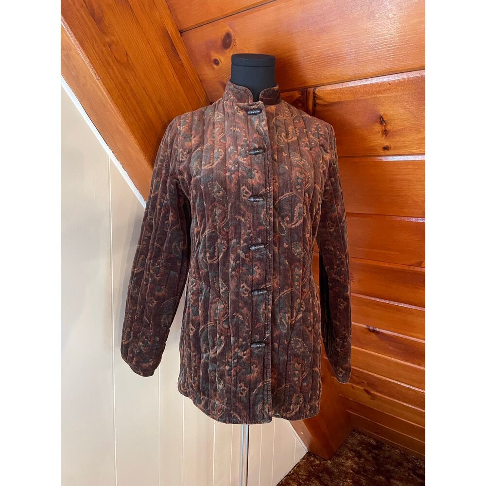 Vintage 70s Velvet Brown Paisley Quilted Jacket sz S